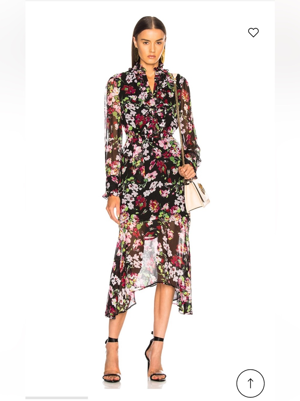 Equipment Floral Black V-Neck Long Sleeve Silk Midi Dress size L